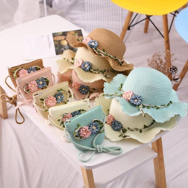 wide brim hats straw hat bag set children's seaside beach girl fresh sun flower small t5x5, Blue;gray
wide brim hats straw hat bag set children's seaside beach girl fresh sun flower small t5x5, Blue;gray