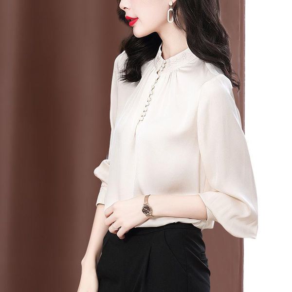 women's blouses & shirts acetate satin shirt 2021 spring and autumn long-sleeved stand-up collar western style fashion top, White
women's blouses & shirts acetate satin shirt 2021 spring and autumn long-sleeved stand-up collar western style fashion top, White