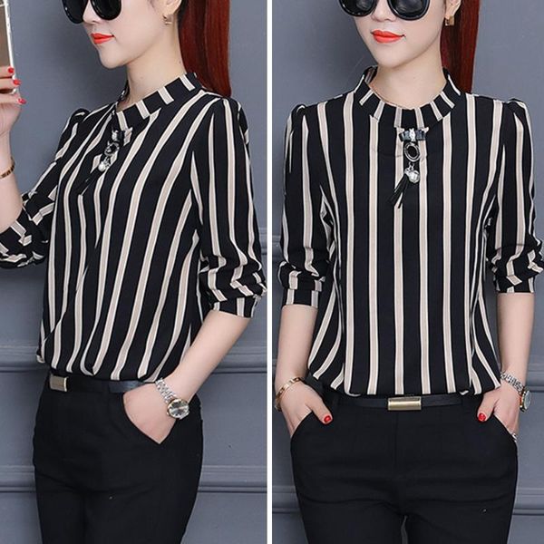 women's blouses & shirts women crew neck blouse 3/4 sleeve mid length comfy wear stripe printed gd, White
women's blouses & shirts women crew neck blouse 3/4 sleeve mid length comfy wear stripe printed gd, White
