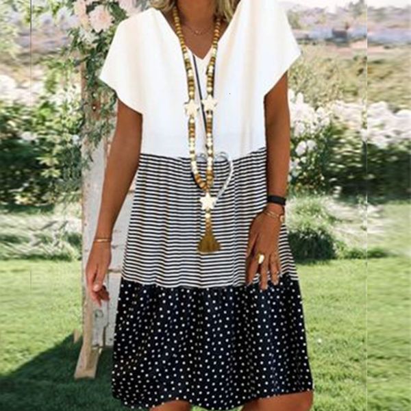 2021 new women o-neck short sleeve casial stripe dot patchwork es ladies summer v-neck beach sun vestidos sohz, Black;gray
2021 new women o-neck short sleeve casial stripe dot patchwork es ladies summer v-neck beach sun vestidos sohz, Black;gray