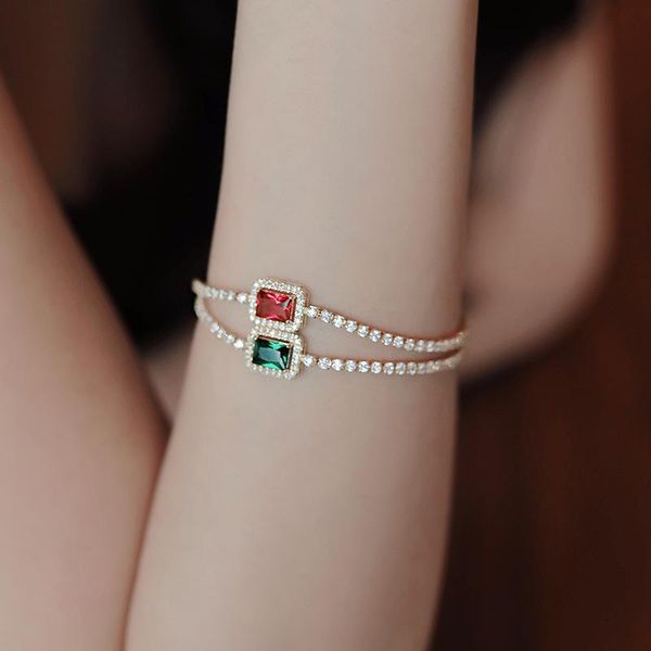 link, chain green red stones shinning zircon delicate bracelet for women korean style temperament geometric bracelets jewelry wholesale, Black
link, chain green red stones shinning zircon delicate bracelet for women korean style temperament geometric bracelets jewelry wholesale, Black