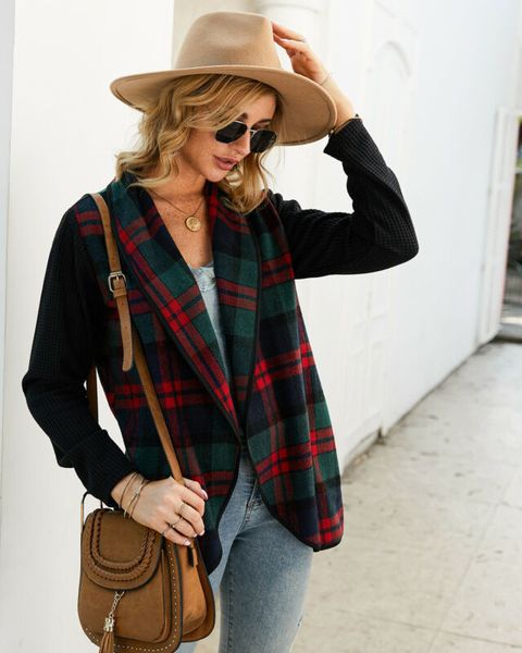 women loose long mouths checked vest open front shaved jacket casual plaid polyester, Black;brown
women loose long mouths checked vest open front shaved jacket casual plaid polyester, Black;brown