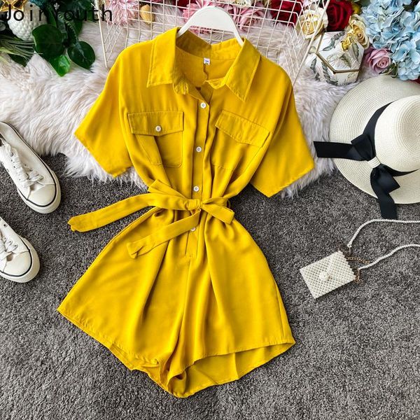 women's jumpsuits & rompers joinyouth 2021 korean chiffon playsuits summer short sleeve sashes slim waist women buttons safari style 58, Black;white
women's jumpsuits & rompers joinyouth 2021 korean chiffon playsuits summer short sleeve sashes slim waist women buttons safari style 58, Black;white