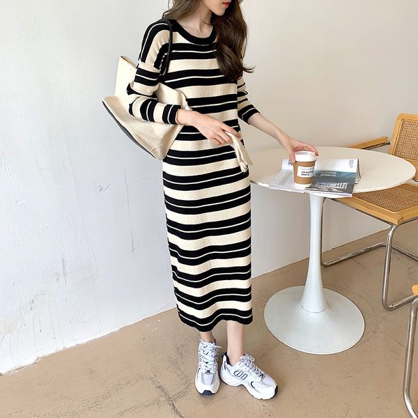 women casual stripe new 2021 spring autumn long sleeve loose oversize es ladies korean midi xg9p, Black;gray
women casual stripe new 2021 spring autumn long sleeve loose oversize es ladies korean midi xg9p, Black;gray