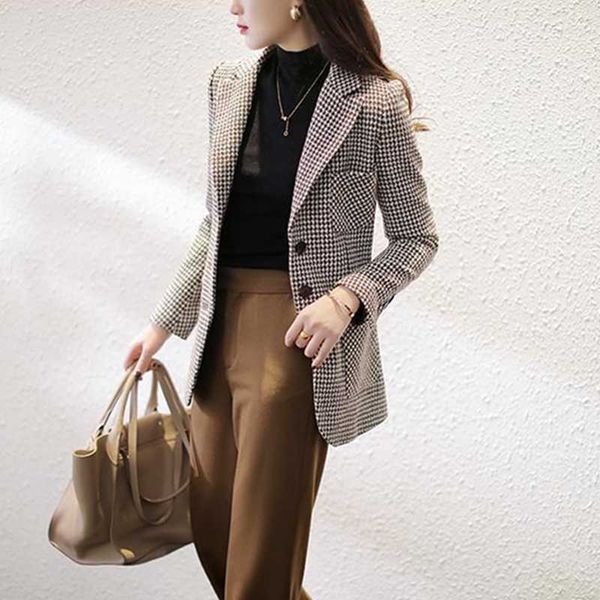 women's suits & blazers 2021 houndstooth wool small suit jacket plaid mid-length slim temperament women, White;black
women's suits & blazers 2021 houndstooth wool small suit jacket plaid mid-length slim temperament women, White;black
