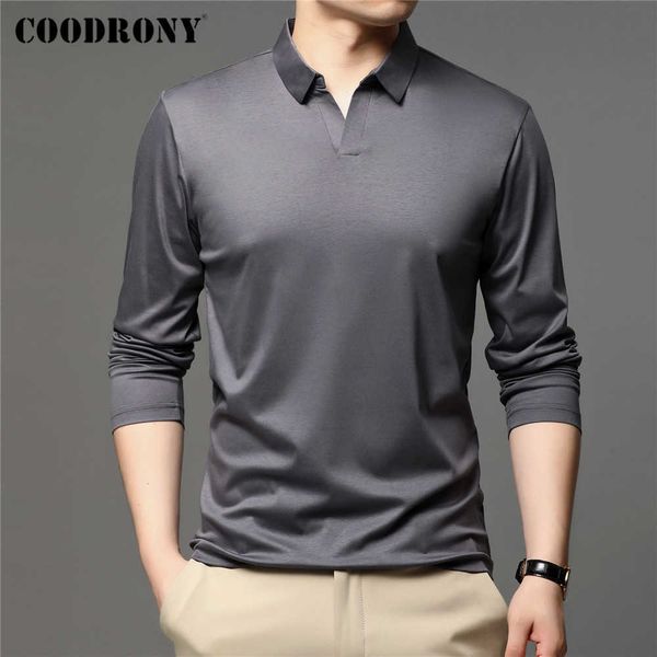 coodrony brand spring autumn arrivals 100% soft cotton fashion collar long sleeve polo-shirt men clothing c5047 210707, White;black