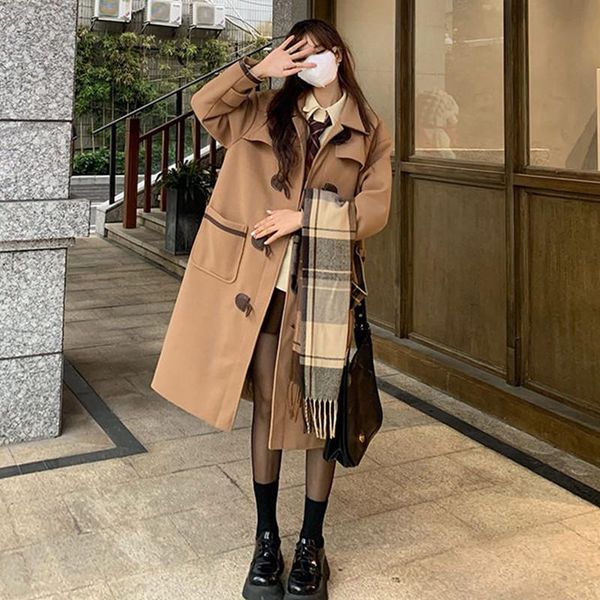women's wool & blends 2021 autumn winter women clothing japanese college bull horn button mid-long coat female short fashion woolen, Black
women's wool & blends 2021 autumn winter women clothing japanese college bull horn button mid-long coat female short fashion woolen, Black