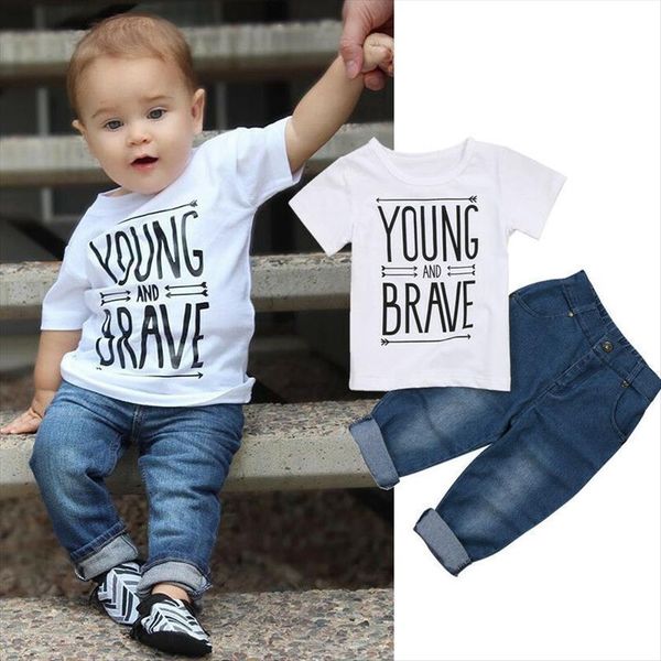 1 5y fashion infant kids boys clothes sets letter short sleeve t shirts blue denim pants 2pcs, White
1 5y fashion infant kids boys clothes sets letter short sleeve t shirts blue denim pants 2pcs, White