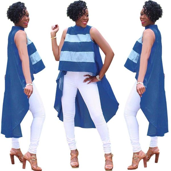 women's blouses & shirts casual sleeveless stripe short in front and long back shirt for wear, White
women's blouses & shirts casual sleeveless stripe short in front and long back shirt for wear, White