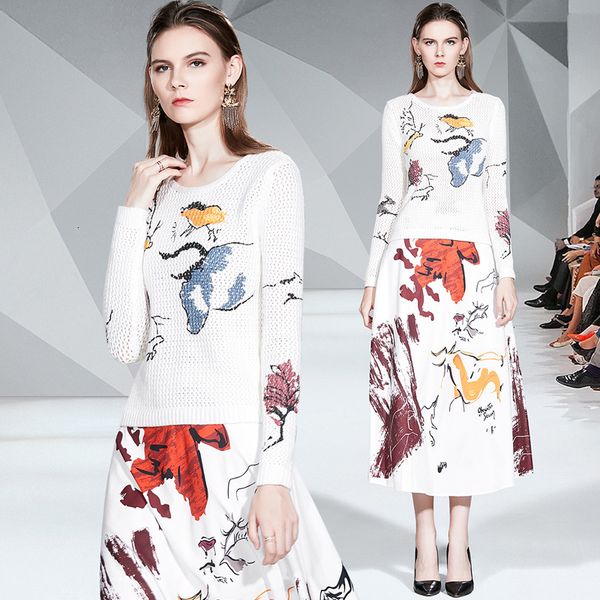 2021 spring new arrival graffiti print hollow out knit and printed a-line long skirt two piece sets women runway design fashio o4z 7pen, Black;gray 
2021 spring new arrival graffiti print hollow out knit and printed a-line long skirt two piece sets women runway design fashio o4z 7pen, Black;gray