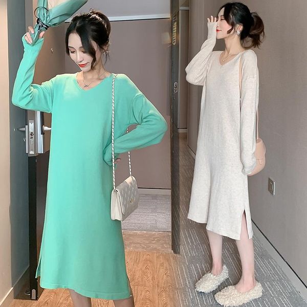 maternity dresses autumn knitted dress solid color long sleeve v-neck side split pregnant women loose pregnancy wholesale, White
maternity dresses autumn knitted dress solid color long sleeve v-neck side split pregnant women loose pregnancy wholesale, White