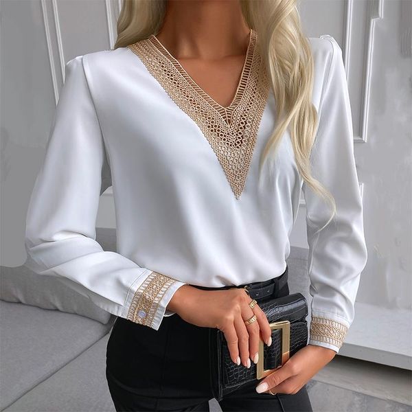 women's blouses & shirts 2021 women blouse long sleeve v-neck shirt ladies elegant pullover solid lace patchwork flower female, White
women's blouses & shirts 2021 women blouse long sleeve v-neck shirt ladies elegant pullover solid lace patchwork flower female, White