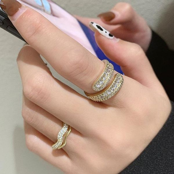 cluster rings european and american hip-hop trend full cz cubic zirocnia open ring women temperament light luxury retro simple jewelry, Golden;silver 
cluster rings european and american hip-hop trend full cz cubic zirocnia open ring women temperament light luxury retro simple jewelry, Golden;silver