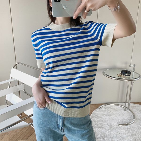 2021 new nova mulher de malha listrado camiseta manga curta o pescoo primavera vero casual idade-reduzido malhas tshirt s ibfw, White
2021 new nova mulher de malha listrado camiseta manga curta o pescoo primavera vero casual idade-reduzido malhas tshirt s ibfw, White