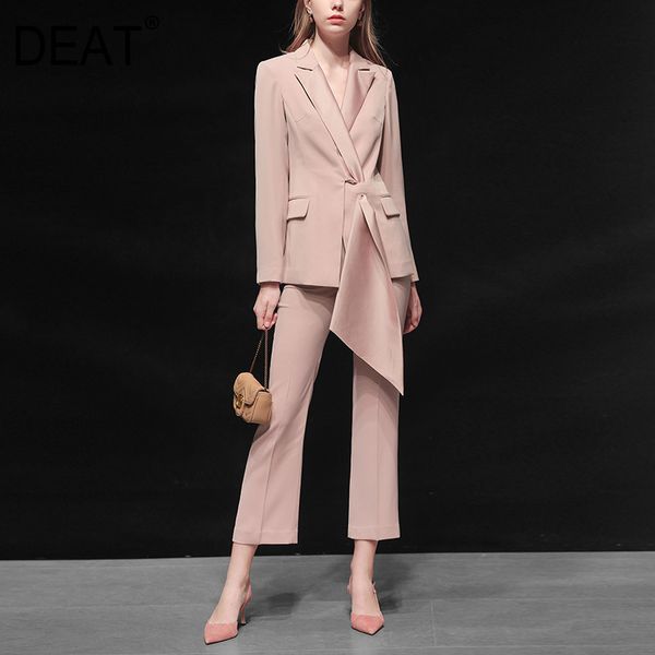 

women's two piece pants winter female fashion office lady turn-down clothes collar complete sleeve only breasted suit and wk611 joint p, White