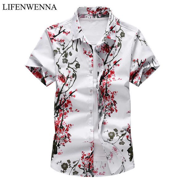 men's casual short sleeve summer hawaiian shirt men button down floral printed shirts brand holiday plus size shirt 7xl 210528, White;black
men's casual short sleeve summer hawaiian shirt men button down floral printed shirts brand holiday plus size shirt 7xl 210528, White;black