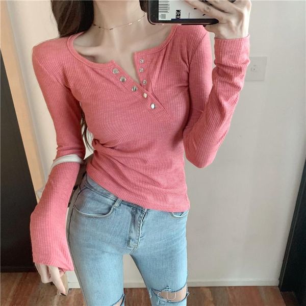 women's t-shirt autumn / winter 2021 temperament v-neck bottoming shirt women show thin tight breasted long sleeve top, White
women's t-shirt autumn / winter 2021 temperament v-neck bottoming shirt women show thin tight breasted long sleeve top, White