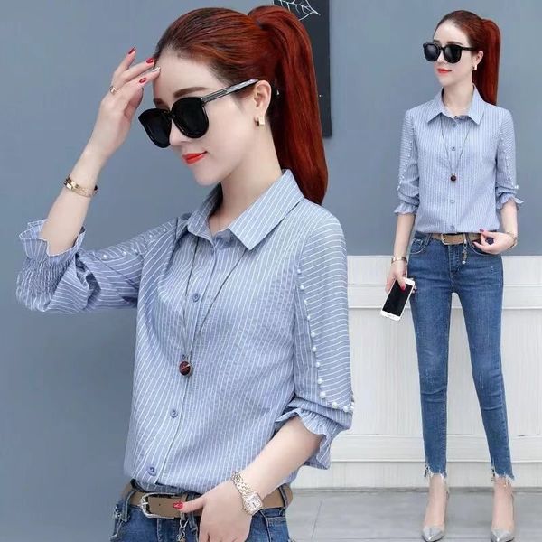 2021 autumn female stripe long sleeve down boyfriend pocket shirt elegant office ropa mujer h204 6qto, White;black
2021 autumn female stripe long sleeve down boyfriend pocket shirt elegant office ropa mujer h204 6qto, White;black