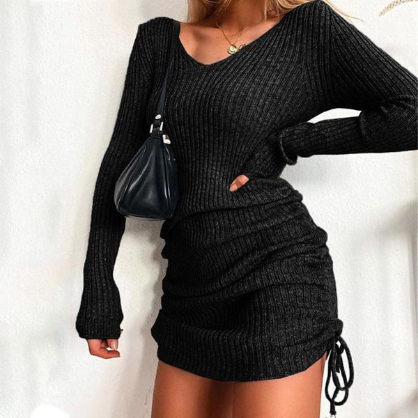 casual dresses autumn and winter knit dress for women v neck long sleeve lace up hip bodycon mini warm sweater, Black;gray
casual dresses autumn and winter knit dress for women v neck long sleeve lace up hip bodycon mini warm sweater, Black;gray