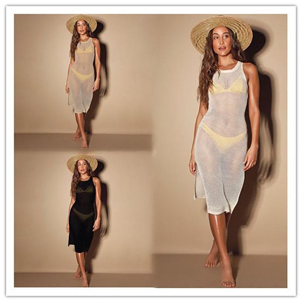 women's swimwear 2021 european and american style bikini vest knitted sleeveless perspective dress seaside holiday beach cover up, White;black
women's swimwear 2021 european and american style bikini vest knitted sleeveless perspective dress seaside holiday beach cover up, White;black