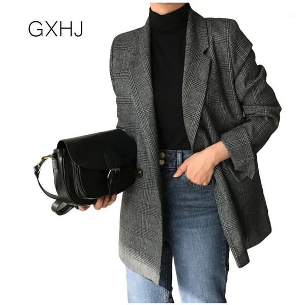 women's suits & blazers gxhj lady blazer femme suit jacket for women plaid 2021 oversized vintage americana mujer outwear, White;black
women's suits & blazers gxhj lady blazer femme suit jacket for women plaid 2021 oversized vintage americana mujer outwear, White;black