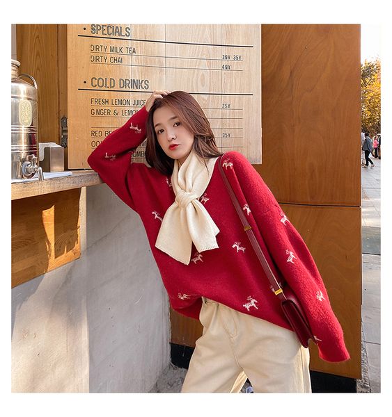 new autumn winter clothes red sweaters female-style korean women's christmas loose in knitted or crocheted long woman's sweater s6, White;black
new autumn winter clothes red sweaters female-style korean women's christmas loose in knitted or crocheted long woman's sweater s6, White;black