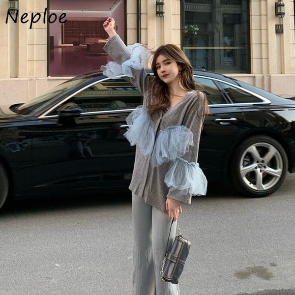 women's knits & tees neploe v neck long sleeve single breast knit cardigans sweater elegant mesh patchwork loose pull femme coat spring, White
women's knits & tees neploe v neck long sleeve single breast knit cardigans sweater elegant mesh patchwork loose pull femme coat spring, White