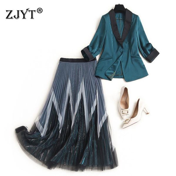 2021 new fashion designers spring two piece outfits elegant color block blazer and pleated mesh skirt suits work twinset, White
2021 new fashion designers spring two piece outfits elegant color block blazer and pleated mesh skirt suits work twinset, White