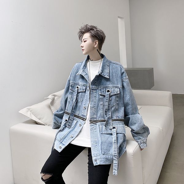 new harajuku ribbons detachable denim jacket mens lapel streetwear oversize spliced jeans coat windbreaker jcr4, Black;brown
new harajuku ribbons detachable denim jacket mens lapel streetwear oversize spliced jeans coat windbreaker jcr4, Black;brown