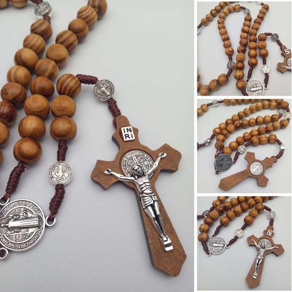chains simple handmade round bead catholic rosary cross religious brown wood beads mens necklace, Silver
chains simple handmade round bead catholic rosary cross religious brown wood beads mens necklace, Silver