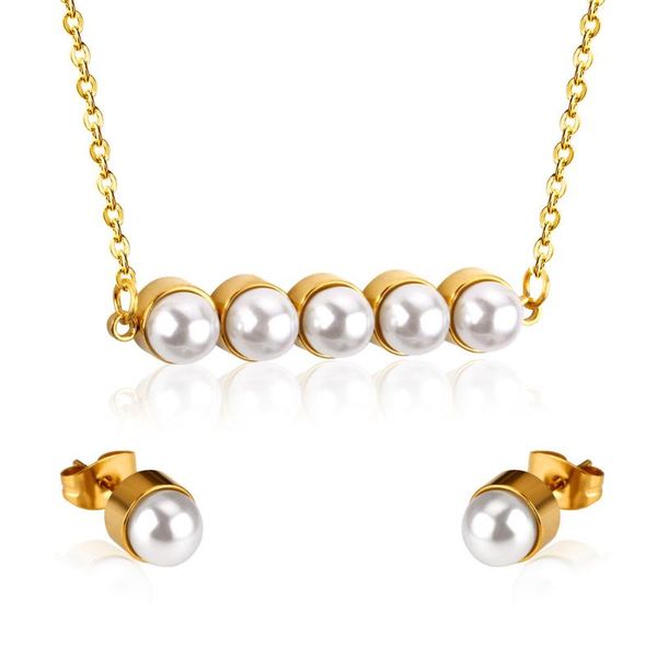 earrings & necklace 316l stainless steel fashion one-lined with pearl pendant set titanium wedding no fade, Silver
earrings & necklace 316l stainless steel fashion one-lined with pearl pendant set titanium wedding no fade, Silver