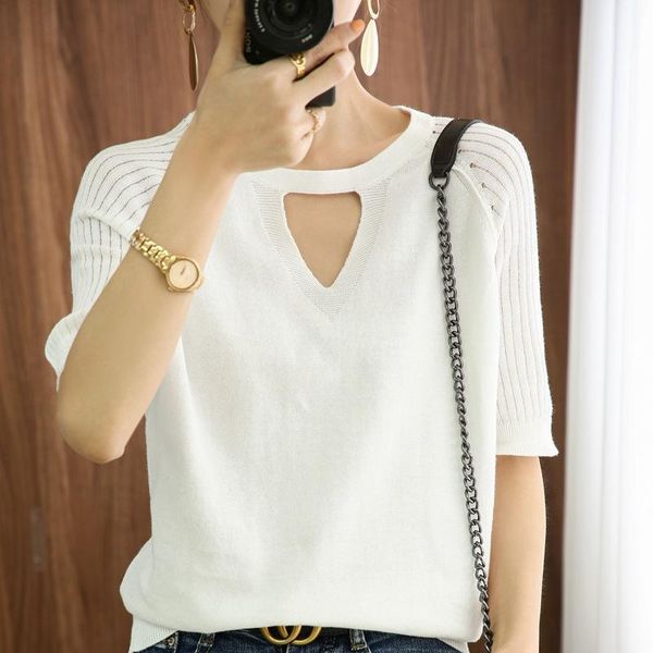 women's t-shirt 100% cotton t-shirts women summer o-neck short sleeve hollow out female pullover solid casual elegant chic girls tees, White
women's t-shirt 100% cotton t-shirts women summer o-neck short sleeve hollow out female pullover solid casual elegant chic girls tees, White