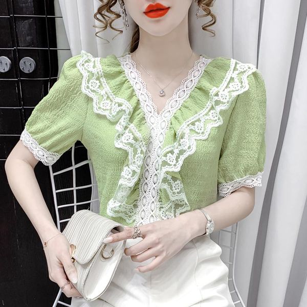 women's blouses & shirts lace chiffon summer club female v neck ruffles sweet short sleeve fashion elegant ol lady, White
women's blouses & shirts lace chiffon summer club female v neck ruffles sweet short sleeve fashion elegant ol lady, White