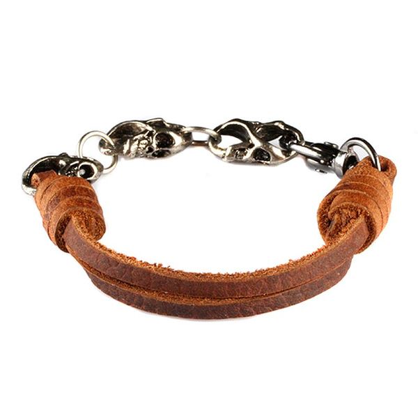 link, chain brown leather punk charm bracelet alloy skull accessories retro jewerly for cool men, Black
link, chain brown leather punk charm bracelet alloy skull accessories retro jewerly for cool men, Black