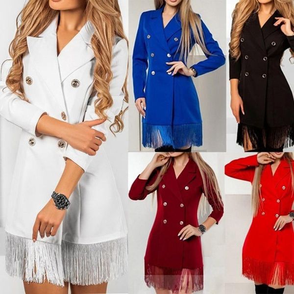 casual dresses women double-breasted slim-fit tassled suit office lady mini tassel dress, Black;gray 
casual dresses women double-breasted slim-fit tassled suit office lady mini tassel dress, Black;gray