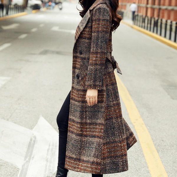 women's wool & blends plaid coat middle long 2021 winter versatile hepburn woolen, Black
women's wool & blends plaid coat middle long 2021 winter versatile hepburn woolen, Black