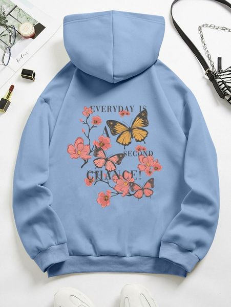 floral & butterfly print kangaroo pocket drawstring thermal hoodie a8jr#, White;black
floral & butterfly print kangaroo pocket drawstring thermal hoodie a8jr#, White;black