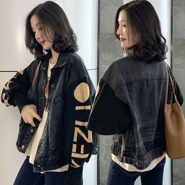 escape jas herfst new korean style loose black stitches casual used short denim women jacket, Black;brown 
escape jas herfst new korean style loose black stitches casual used short denim women jacket, Black;brown