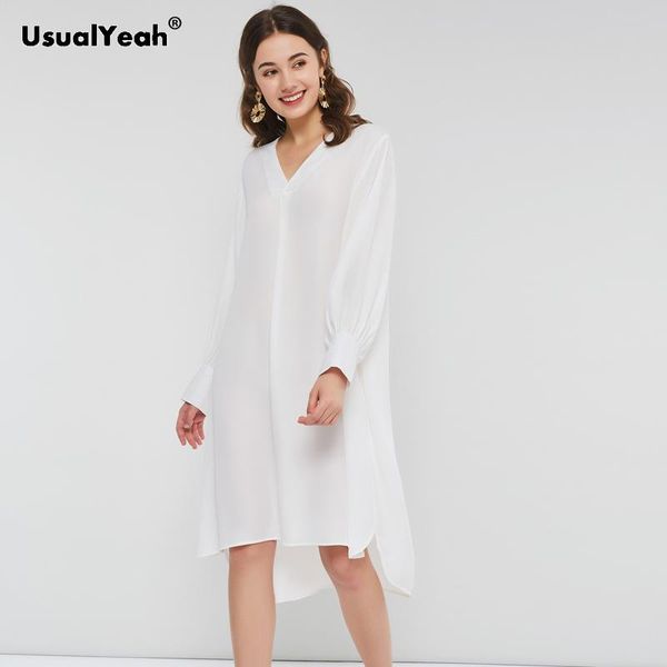 casual dresses usualyeah pure white v neck chiffon dress minimalist lantern sleeve women loose knee length high low holiday clothing, Black;gray
casual dresses usualyeah pure white v neck chiffon dress minimalist lantern sleeve women loose knee length high low holiday clothing, Black;gray
