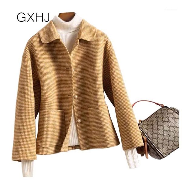 women's wool & blends coat cashmere elegant turn down collar woolen design winter warm casaco feminino plaid jacket, Black
women's wool & blends coat cashmere elegant turn down collar woolen design winter warm casaco feminino plaid jacket, Black