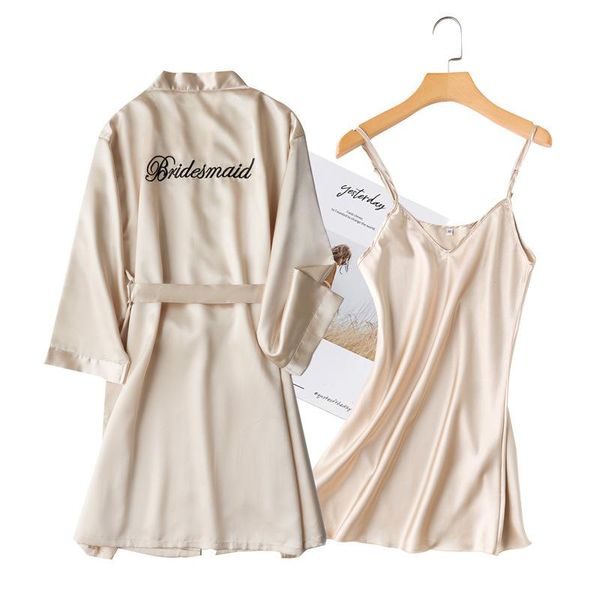 women's sleepwear bride bridesmaids wedding kimono robe gown suit women letter embroidery nightgown spring summer satin home dress, Black;red 
women's sleepwear bride bridesmaids wedding kimono robe gown suit women letter embroidery nightgown spring summer satin home dress, Black;red