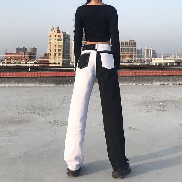 women fashion high waist contrast trousers 2021 winter new y2k streetwear loose splice pocket casual straight pants, Black;white
women fashion high waist contrast trousers 2021 winter new y2k streetwear loose splice pocket casual straight pants, Black;white