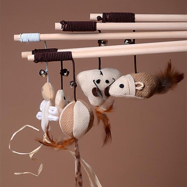 cat toys pet feather cute teaser stick toy cats ball children