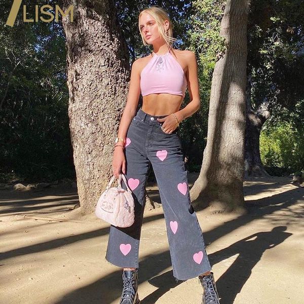 women's pants & capris lism vintage wide leg jeans streetwear heart pattern 2021 fashion baggy boyfriend jean women denim joggers trous, Black;white
women's pants & capris lism vintage wide leg jeans streetwear heart pattern 2021 fashion baggy boyfriend jean women denim joggers trous, Black;white
