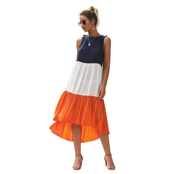 casual dresses fashion product 2021 summer splicing women's clothing middle length dress, Black;gray
casual dresses fashion product 2021 summer splicing women's clothing middle length dress, Black;gray