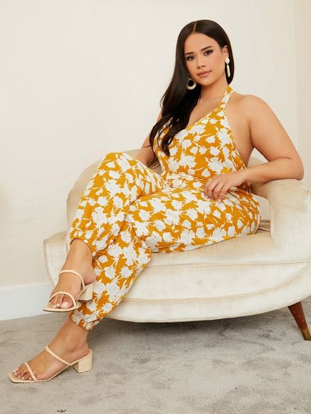 plus floral print backless jumpsuit t7as#, Black
plus floral print backless jumpsuit t7as#, Black