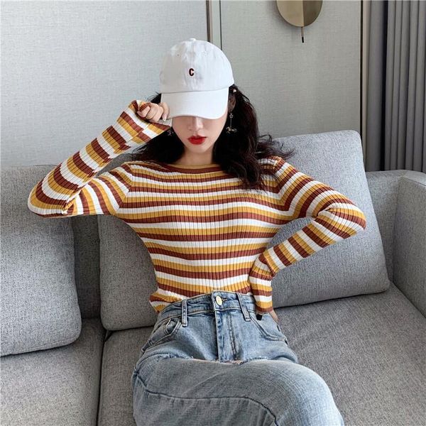 women's sweaters sweater women vintage pullovers rainbow stripes long sleeve korean ladies elegant spring fall 2021 slim basic, White;black
women's sweaters sweater women vintage pullovers rainbow stripes long sleeve korean ladies elegant spring fall 2021 slim basic, White;black