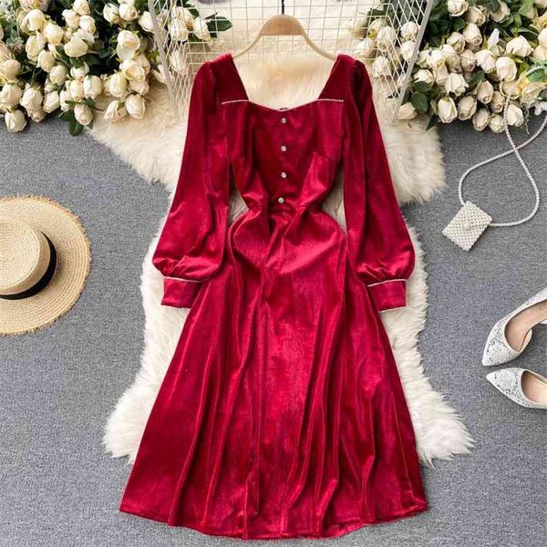 women fashion retro spring velvet a-line dress square collar long sleeve slim feminine solid color elegant vestidos r179 210527, Black;gray
women fashion retro spring velvet a-line dress square collar long sleeve slim feminine solid color elegant vestidos r179 210527, Black;gray