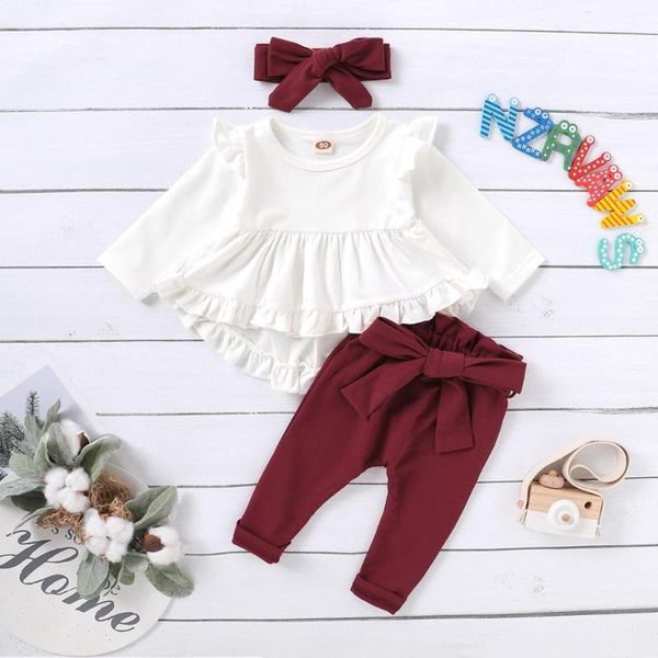clothing sets 6m-4t kids girl clothes solid long sleeve ruffles and wine red pants with headband baby accessories gift set, White
clothing sets 6m-4t kids girl clothes solid long sleeve ruffles and wine red pants with headband baby accessories gift set, White