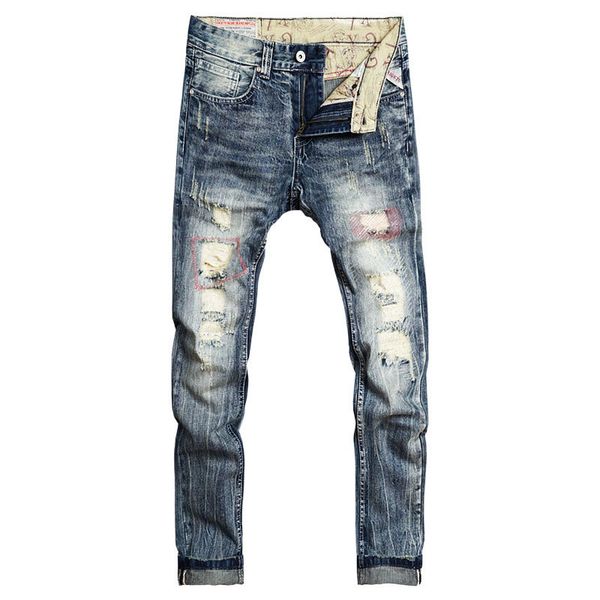 2021 new italian vintage fashion slim fit retro ripped men destroyed baggy pants streetwear hip hop jeans p840, Blue
2021 new italian vintage fashion slim fit retro ripped men destroyed baggy pants streetwear hip hop jeans p840, Blue